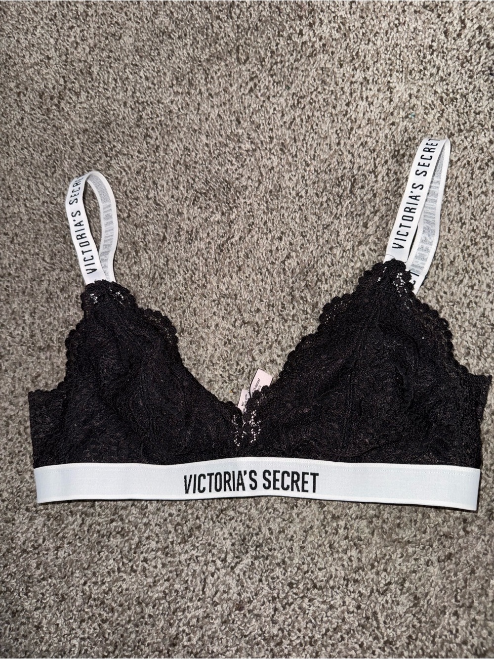Victoria's Secret Black Lace Bralette with White Logo Band
